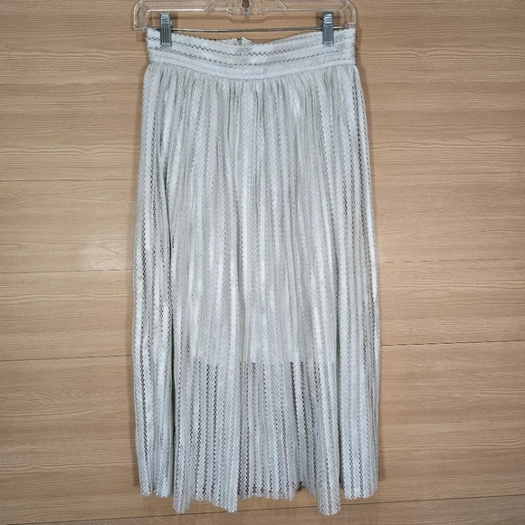 NWT Freeway Women's Satin Metallic Pleated‎ A line Skirt swing Midi with zipper - Picture 1 of 8